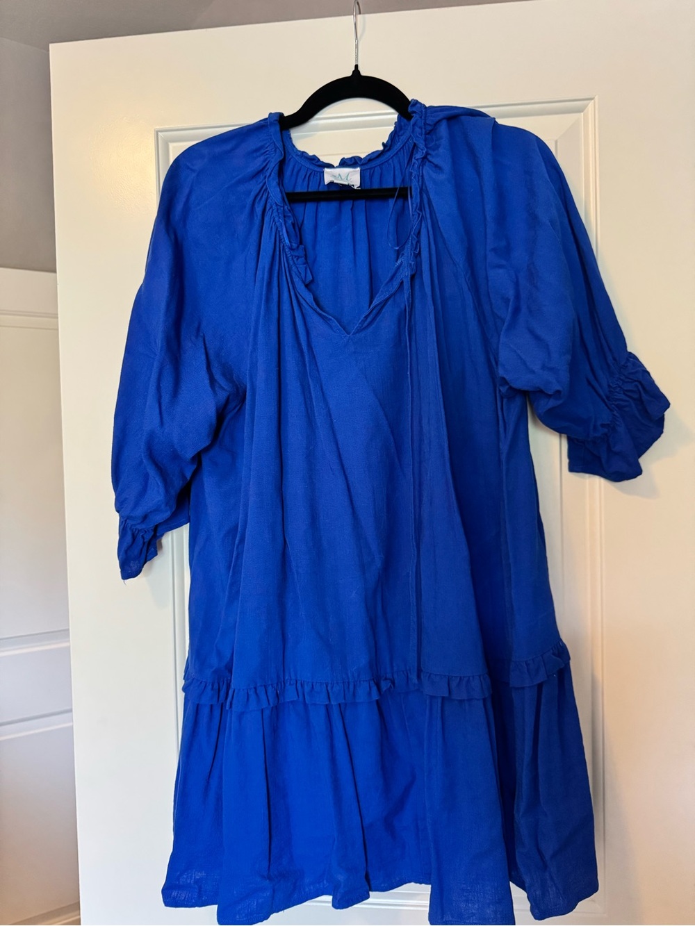 Relaxed Royal Blue Mini Dress with Ruffled V-Neck
